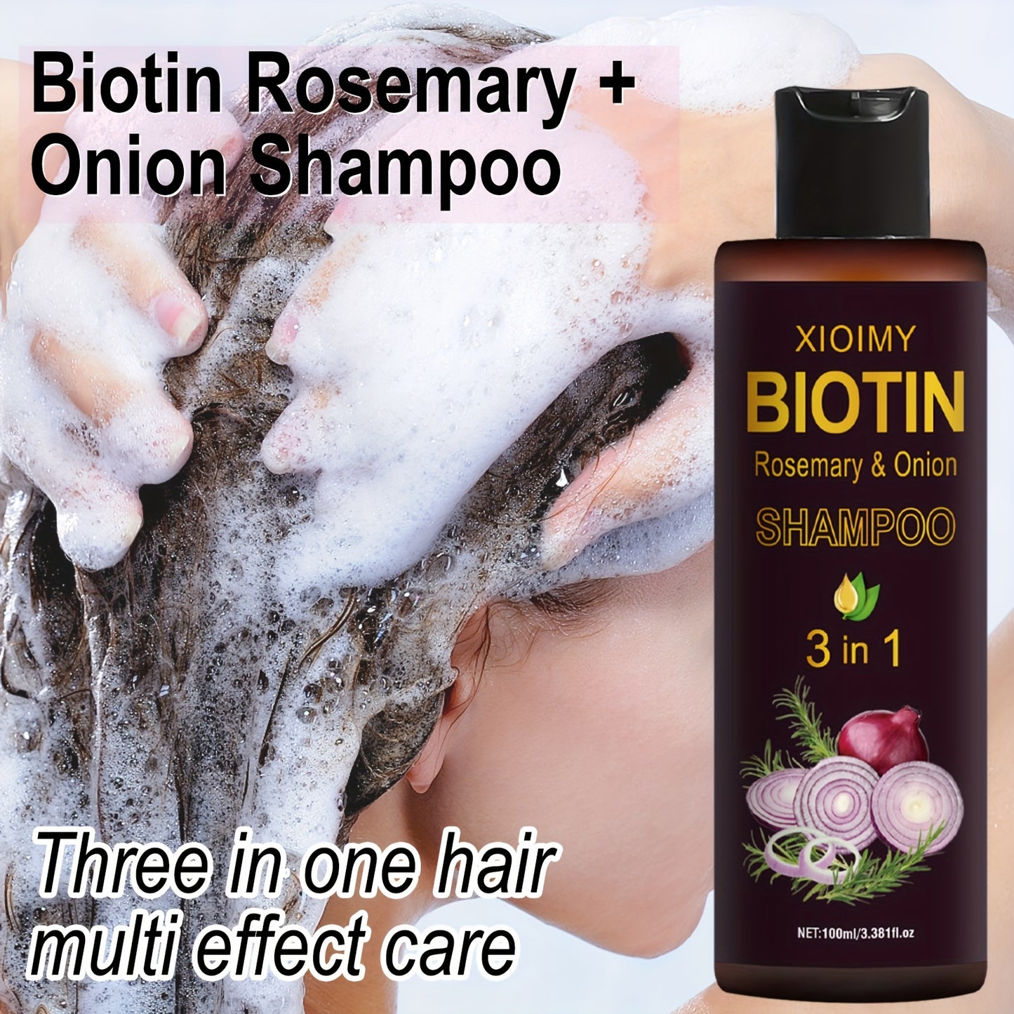 2 PCS Set of Biotin, Rosemary, and Onion Shampoo, a Three in One Shampoo and Conditioner with Long-lasting Fragrance, Suitable for Dry Hair, Deep Cleaning and Moisturizing Hair, Making Hair Look Softer and More Shiny, Portabl