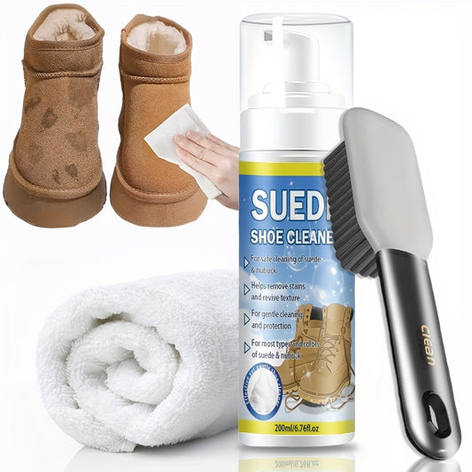 NEW Suede 200ml Cleaning Kit for Boots, 5-in-1 No-Rinse Dry Cleaner and Protector for Nubuck, Suede, Leather - Winter Boot Care Essential to Remove Salt, Dirt Stains and Restore Color at Home