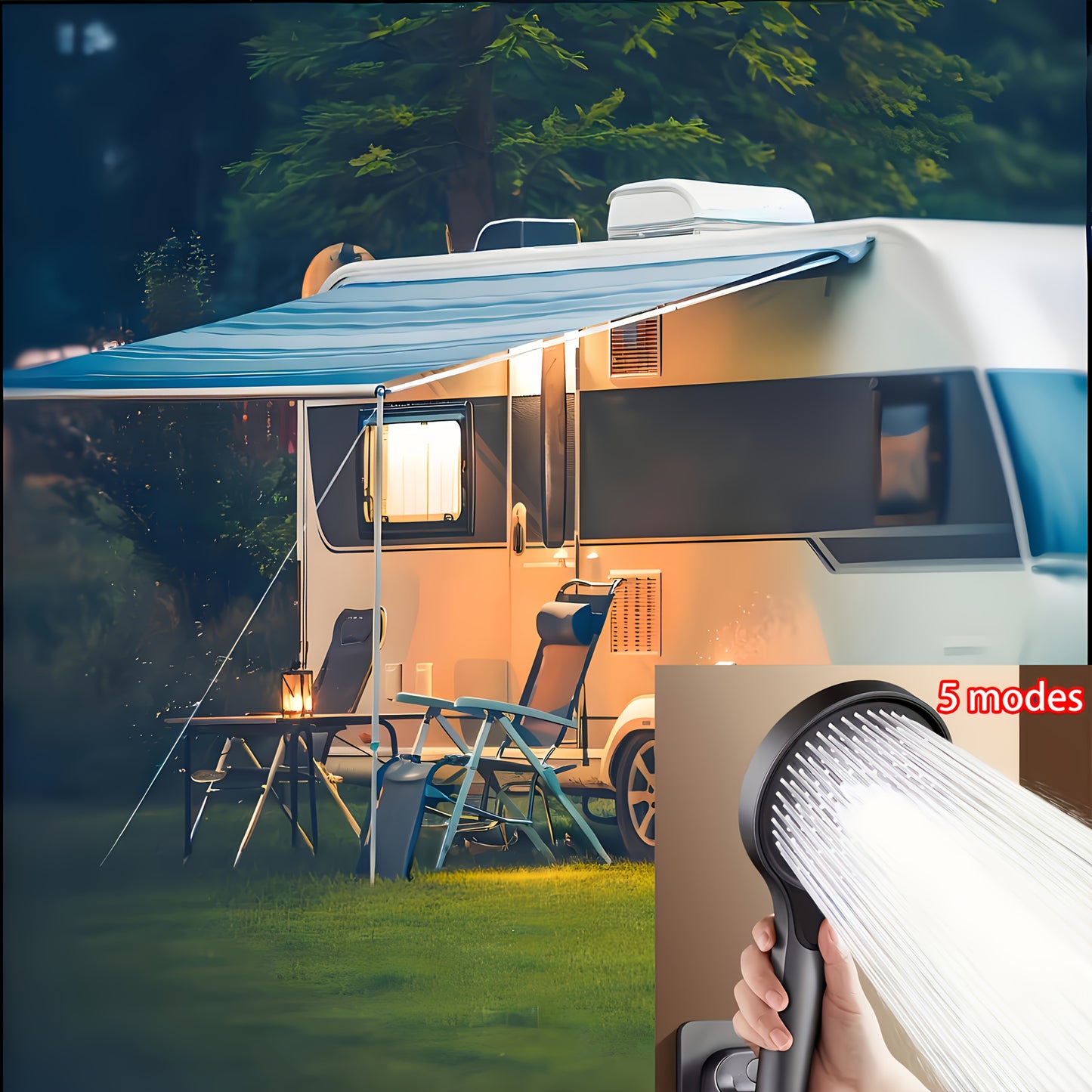 NEW Arrivals High-Pressure Handheld Shower Head with 5 Modes | Durable Baked Paint End, No Batteries Required, Suitable for Bathrooms, Hotels, Camper Vans, Universally Applicable