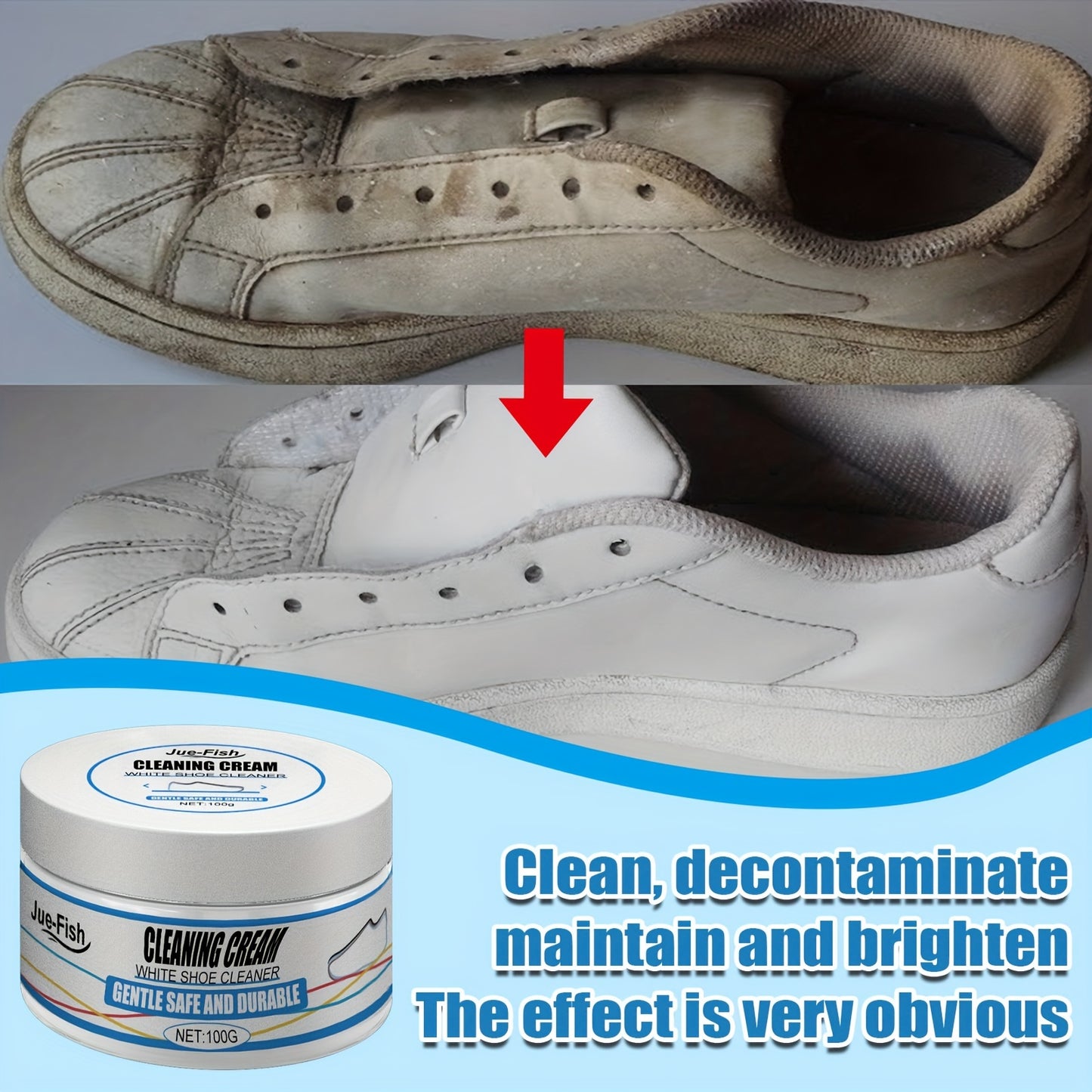 Instant White Shoe Cleaner Cream - Stain Remover & Whitening, Safe for Sneakers, Canvas, Faux Leather | Easy No-Rinse Formula