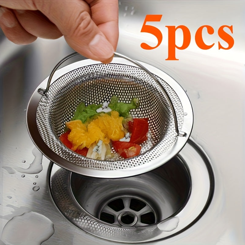 NEW 6 PCS Set Stainless Steel Sink Strainer with Handle - Rust-Resistant Mesh Design, Suitable for Kitchen and Bathroom Sinks, Easy to Prevent Clogging, Perfect for Draining Fruits and Vegetables