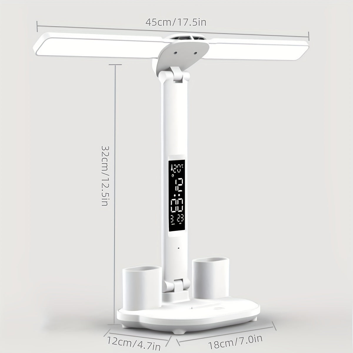 NEW Dual-head LED desk lamp with smart display screen, adjustable brightness and 3 color modes, touch operation, built-in pen holder, foldable design, USB power supply, eye protection technology for reading, suitable for bedr