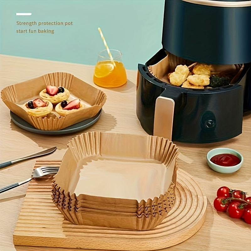 100 PCS Pack Set Air Fryer Liners - Universal for Oven & Microwave, Non-Stick Parchment Paper - No Coating, Heat-Resistant for Home & Commercial Use
