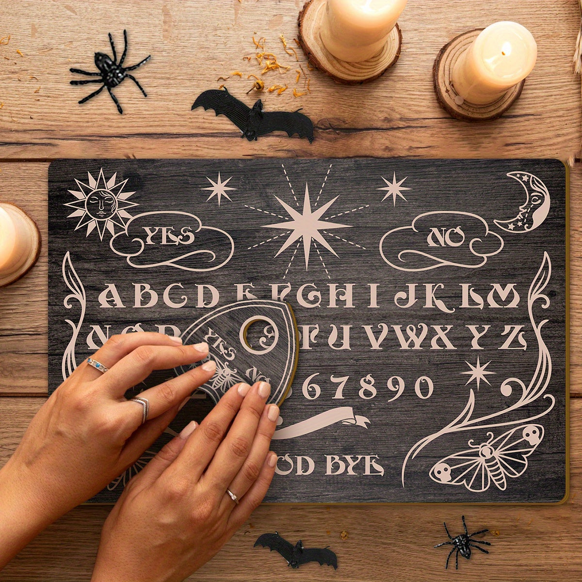 NEW 2D Flat, Rustic Bohemian Altar Ouija Board Suitable for Séances, Meditation & Tarot - Engineered Wood Divination Table Game with Irregular Lettered Board, Mystical Tool for Meditation, for, -Free Ouija Board