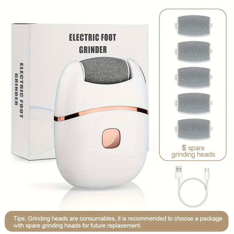 + 7 Spare Grinding Heads Set Rechargeable Electric Foot File, Designed for Removing And Polishing Thick Skin, Convenient And Portable for Achieving Smooth Feet, Ideal for Both for home And Travel