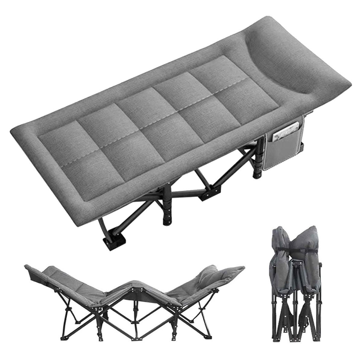 For Beach Camping Cot Large Folding Bed Deck Chair , Lightweight Guest Bed with Adjustable 6 Positions, Comfortable Mattress And Pillows, Breathable Fabric, Portable Durable, Suitable for Outdoor Use
