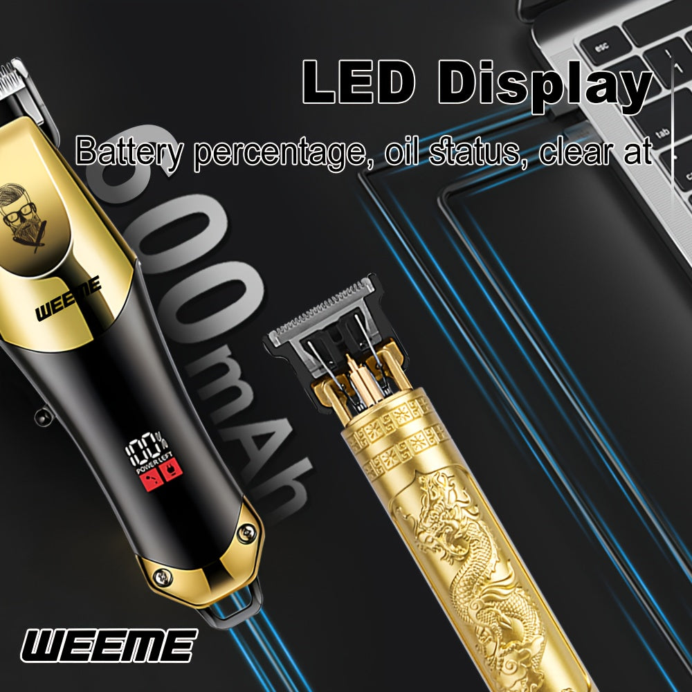 3pcs Men's electric hairdresser set, hairdresser hairdresser set, household electric hairdresser set, USB charging electric hairdresser, alloy knife head, LCD display, carving shape, household car travel use, Father's Day gi