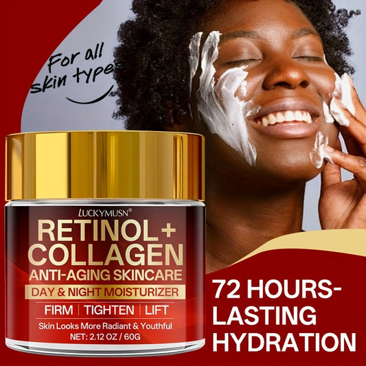 Retinol Collagen Cream That Hydrates, Tightens, And Lifts Drooping Skin, Enhances Elasticity, Balances Skin Tone, Includes Hyaluronic Acid, Vitamin C, And Peptides, Giving The Skin a Youthful And Radiant Appearance, Appropria