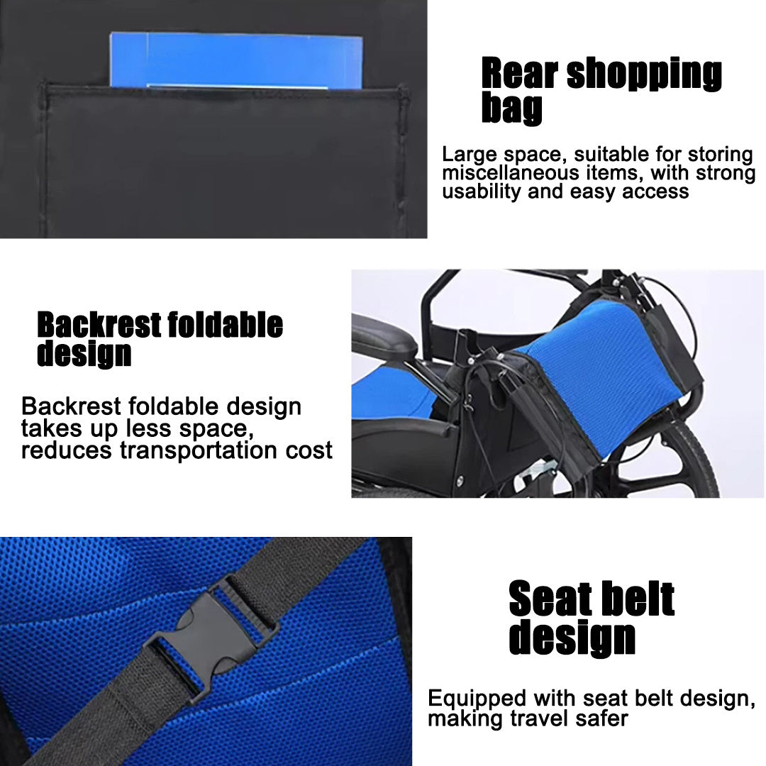 Self Propelled Wheelchair Half Folding Back, Seatbelt for Safety, Fully Foldable for Transport with Strong Steel Frame Mobility Aid Accessories Health Care Supplies