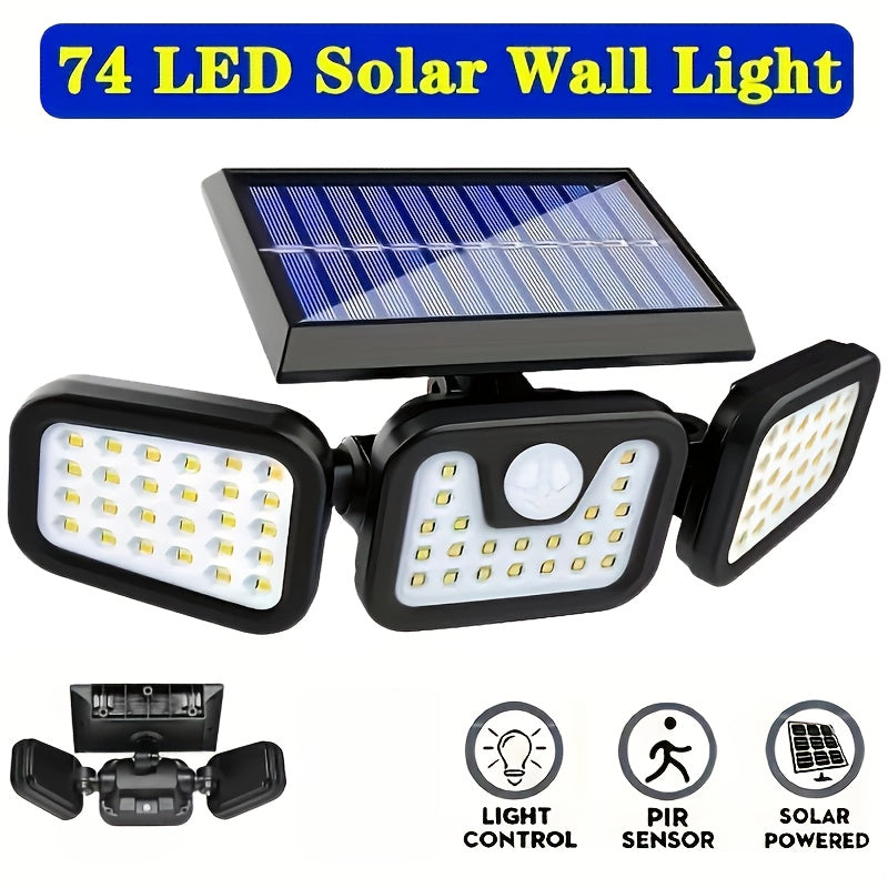 Solar LED Wall Light | Three-head Outdoor Lighting | IP55 | Solar-powered with Motion Sensor | Durable ABS and PC Materials | Ideal for Gardens, Courtyards, Garages | Halloween and Christmas Decorations