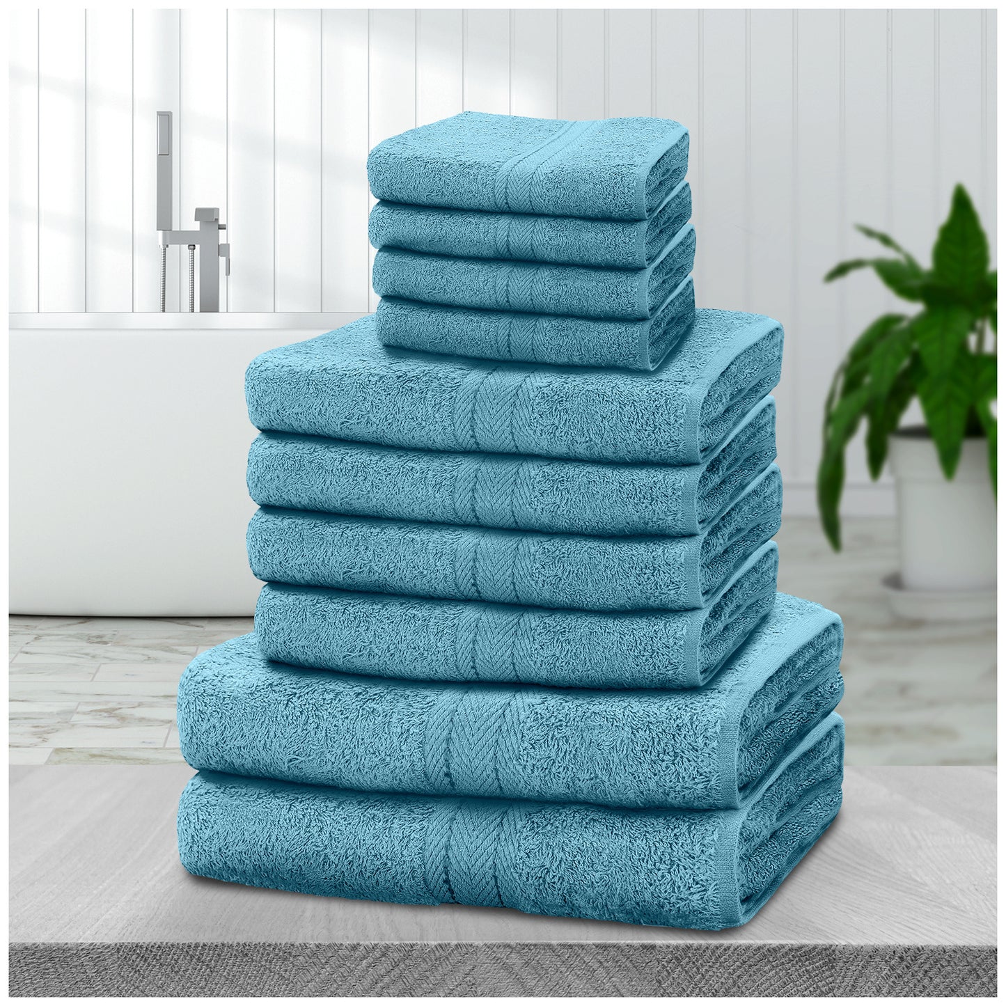 NEW 10 PCS Set 14 Colors Pakistani  Towel Bale Set | Luxurious 100% Cotton Towels Family Pack | Quick-Drying, Highly Absorbent & Ultra-Soft Fabric | Includes 4 Face Towels, 4 Hand Towels, 2 Bath Towels Ideal for Home, Gym, Sp