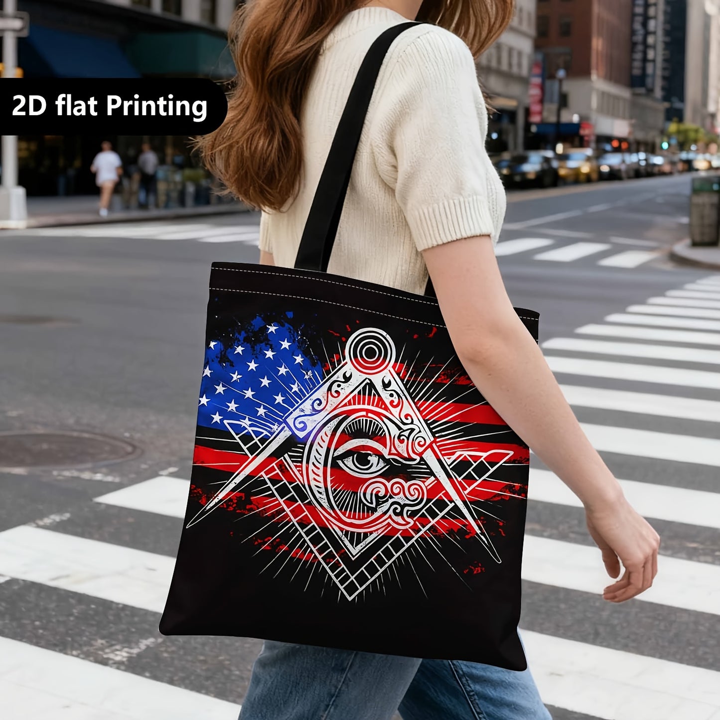 Spacious Tote Bag for Women, Perfect as a Versatile Everyday Carryall for Work, Masonic Symbol, American Flag, Illuminati Eye,Grocery Shopping, Beach Day, and Casual Weekend Outings.