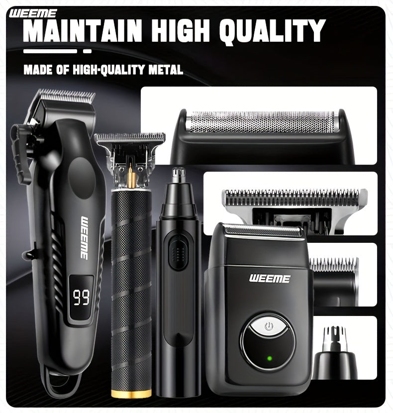 4 PCS Set Men's Grooming Kit with USB- Fast-Charging Clipper, T-Trimmer, Razor & Nose Hair Trimmer - All-in-One Hair & Shaving System for Home, Travel - Ideal Gift for Dad, Husband, Boyfriend (Birthday/Father's Day)