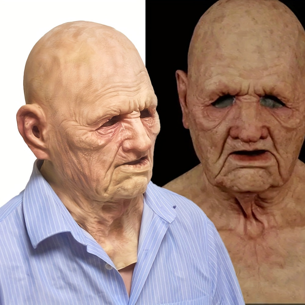 Realistic Male Latex Mask with Wrinkles & Bald Head - Lifelike Old for Man Costume for Male Actors, Dad, Grandpa, One Size Fits Most Adults - Easy to Apply & Remove, Funny Masks For Halloween, Funny Halloween Masks, Adult Hal
