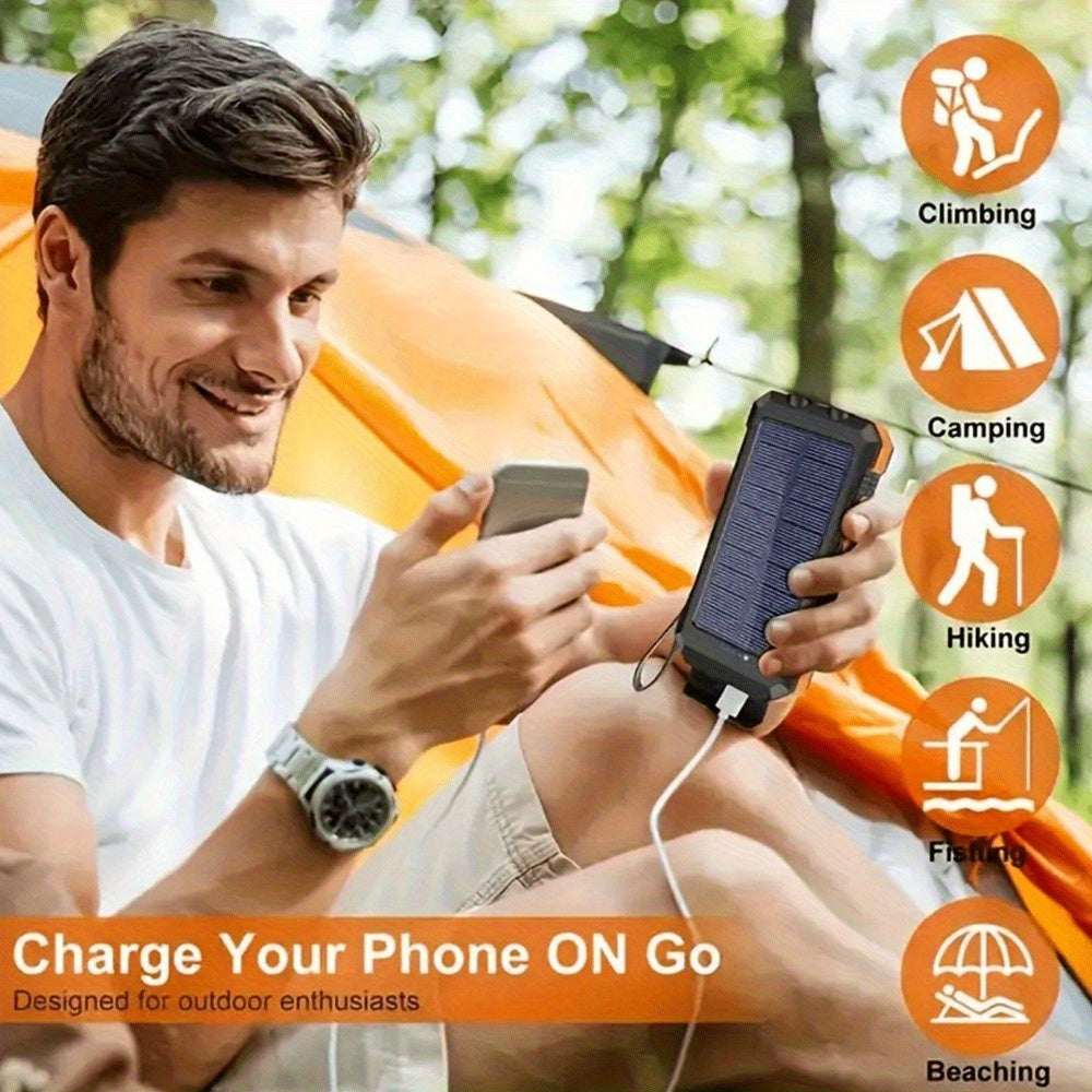 2 PCS Set 20000mAh Portable Emergency Solar Power Bank, Portable Survival Solar Mobile Phone Charger, Camping External Battery Charger for Mobile Phones, 2 USB/ LED Flashlights with Compass for Outdoor Activities