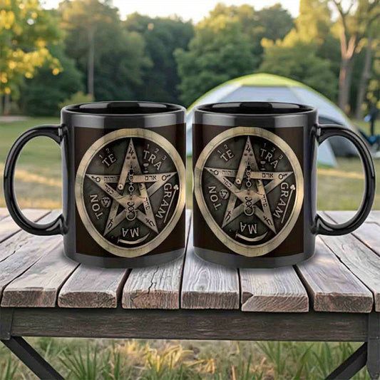 Secret Society 1pc 11oz Ceramic Coffee Mug with Inverted Pentagram Symbol Design - Heat-Resistant, Multi-Use for Coffee, Tea, Soup - Ideal Gift for Home, Office, or Kitchen, Insulated Coffee Mug