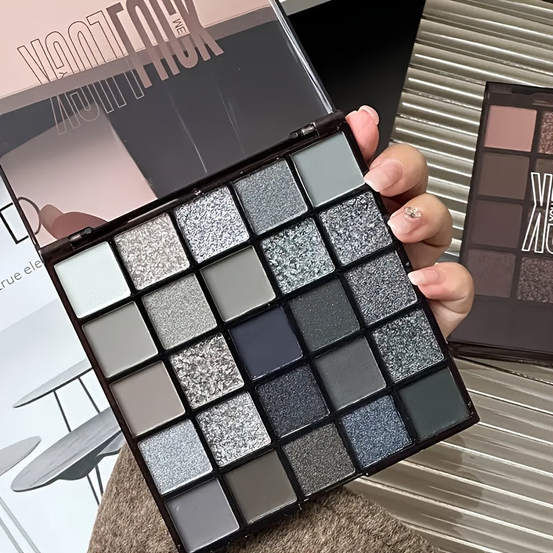 25-Color Black Swan Eyeshadow Palette, Black Smoky Eyeshadow Palette, 25-Color Pure Black And Dark Gray Smoky Gothic Makeup Palette, 925 Soft Matte Micro-Shimmer High- Basic Black And White Gray Eyeshadow, Suitable for Hallow