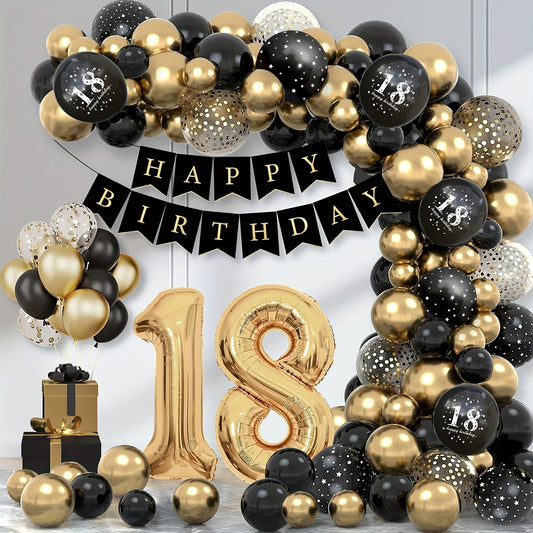 18 Birthday Decoration, Birthday Decoration 18 Boy Girl Black Golden Balloons Decoration with Happy Birthday Banner,Balloon 18, Decoration 18. Birthday for Woman for Man Balloon Garland Party Decoration, Halloween Decorations