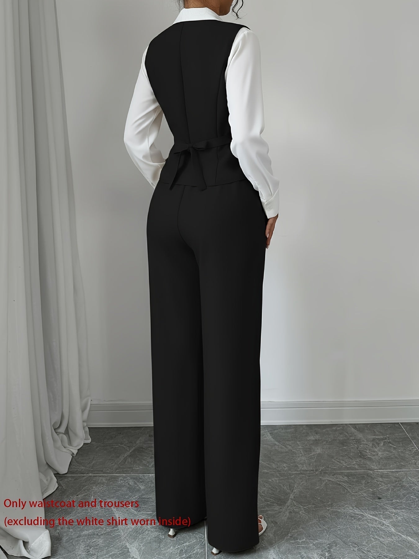 2 PCS Set UK 8-18 Size 5 Colors New Summer Women's Casual Elegant Chic Solid Color Sleeveless Single-Breasted Waist-Cinching Vest + High-Waist Wide-Leg Pants