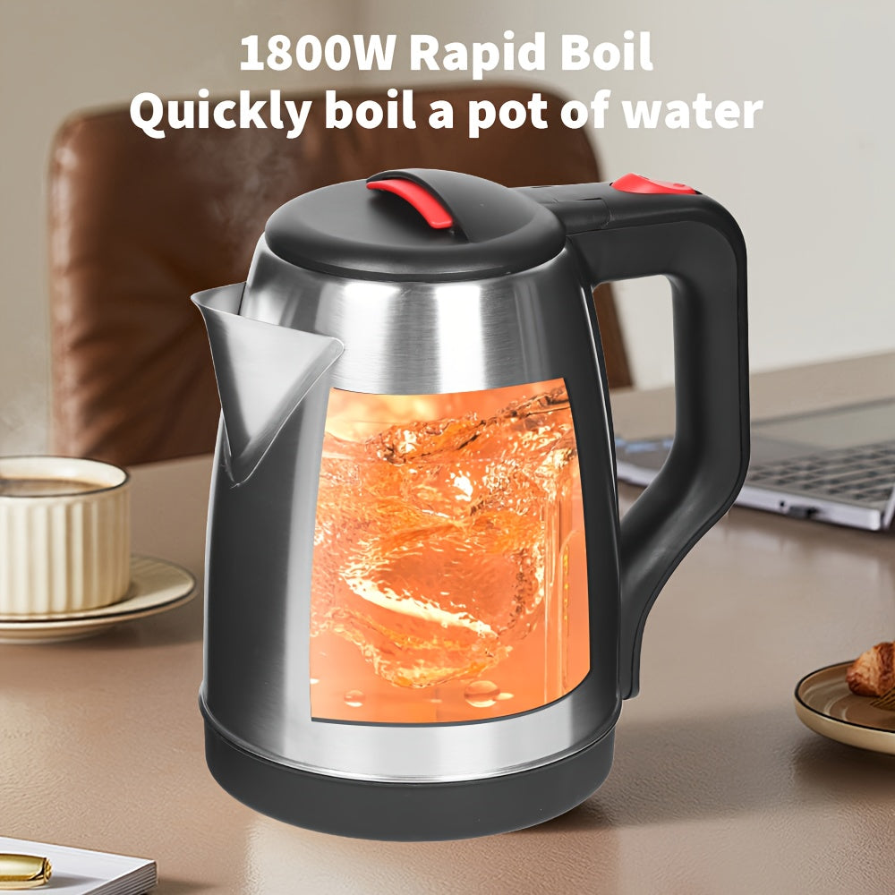 2L 1800W Stainless Steel Electric Kettle with Fast Boiling, Anti-Scald Protection & Ergonomic Handle - Portable Design for Home, Office, Camping, or Travel
