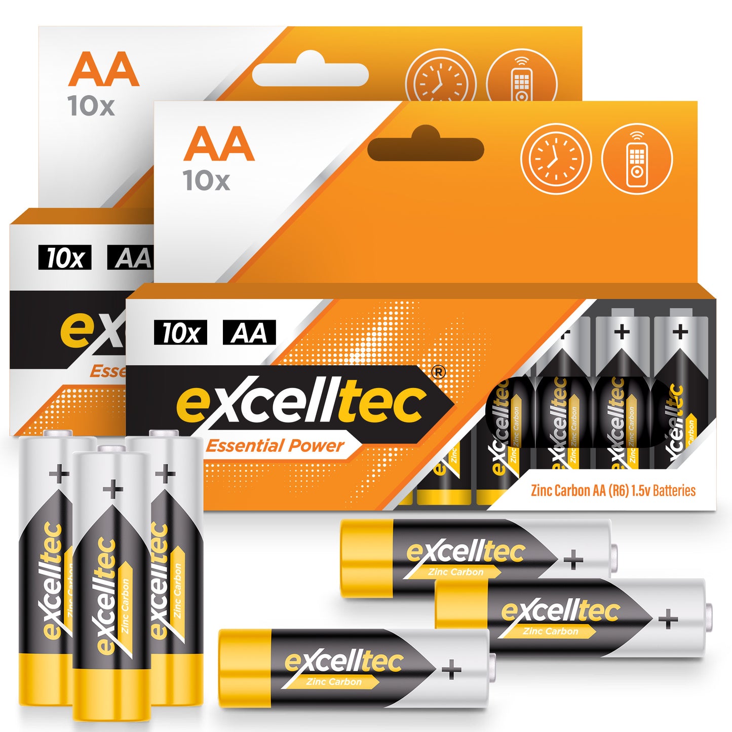 20 Pack Set Excelltec AA / AAA Batteries | 1.5V Zinc Carbon Dry Cell 1000mAh Battery for Low Drain Devices | Non-Rechargeable Primary Cell Batteries for Remote Controls, Clocks, Flashlights, Alarms, Radios & More | Long Shelf