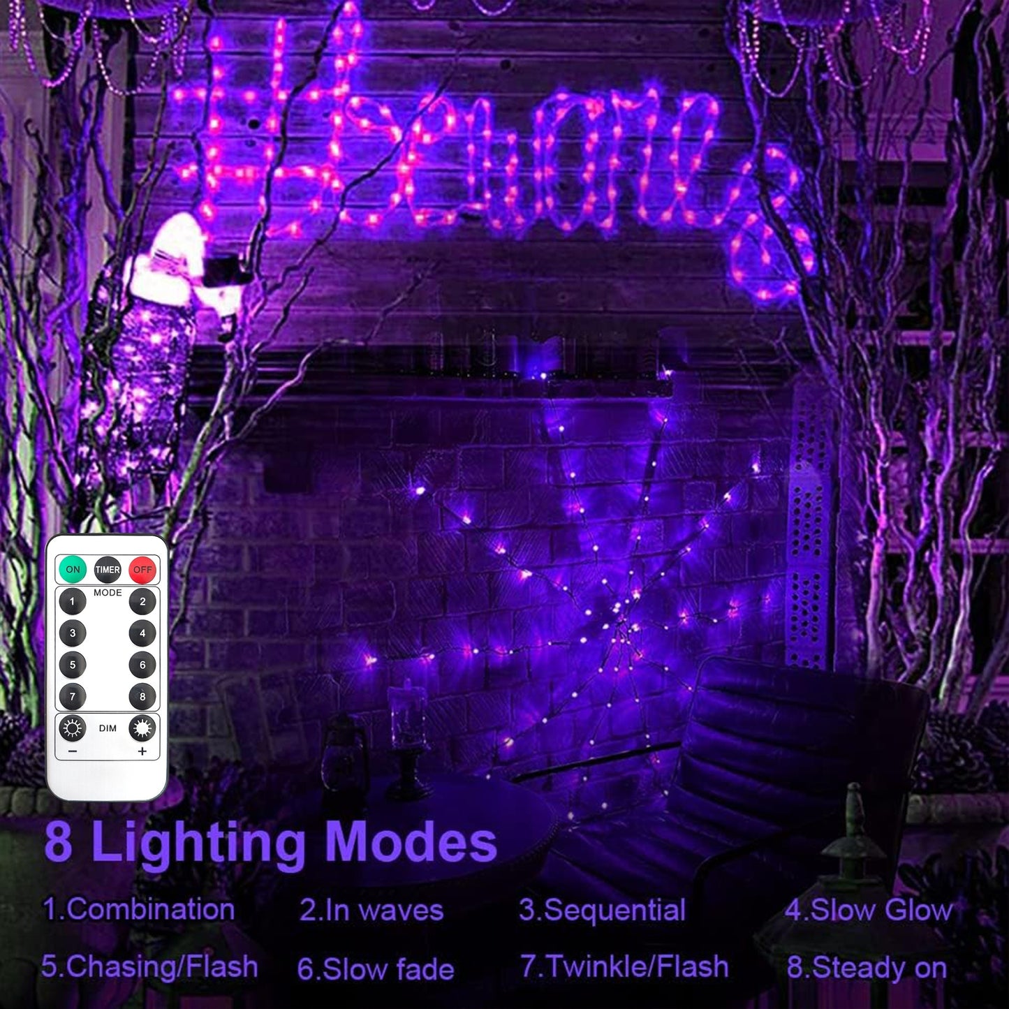 1pc,Halloween Spider Web Lights, 70 LED Purple,Orange, Halloween Light String 8 Modes, Net Lights for Party, Bedroom, Bar, Haunted House, Halloween Decoration(Purple,Orange)