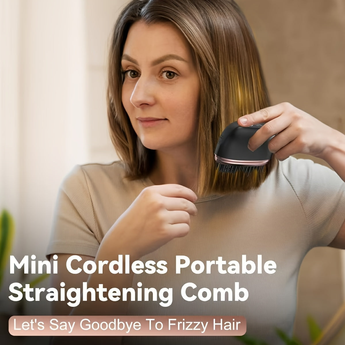 Wireless Compact Electric  Hair Straightening Comb for Bangs, Small And Portable Hair Straightening Brush, Pocket-Sized Cordless Straightener, Mini Heated Comb, Rechargeable USB Charging Hair Care Accessories