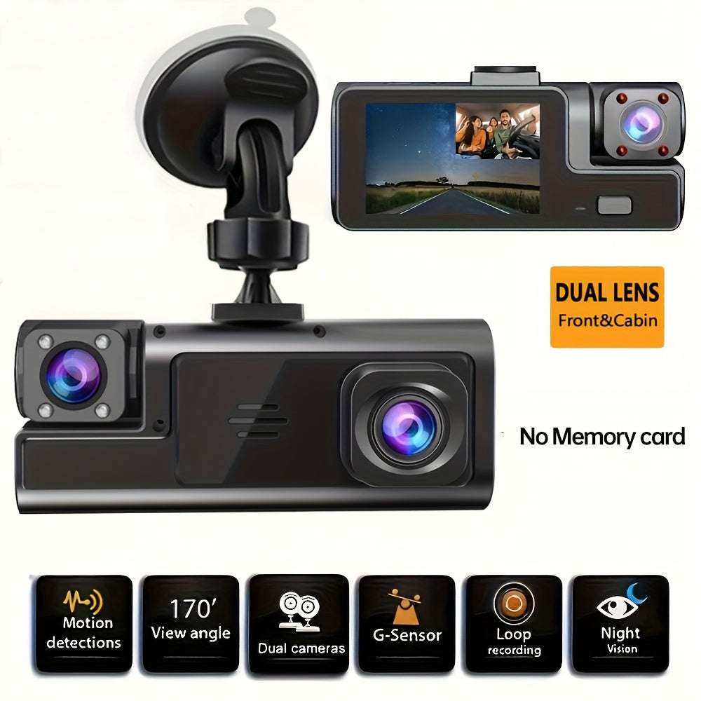 Dash cam with 64G memory card included, optional without card available, front camera 1080P, rear camera 720P, Dash Cam for Cars, Vehicle Security Camera, Modern Car Accessory, Easy Control Buttons, Car Safety Device, Stylish