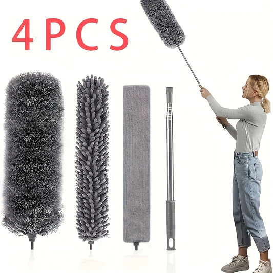 4 PCS Set , 2.8M ultra fine fiber dust collector cleaning kit, with extension rod, retractable and flexible dust collector, used to clean ceiling fans, high ceilings, louvers, furniture, air conditioning, car surfaces, can cl