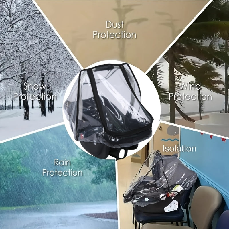 Universal Stroller Rain Cover, Breathable, Windproof, Waterproof, Snowproof, Dustproof Plastic Shield with U-Shape Zipper Door and Side Ventilation, for Old, All-Season Outdoor Protection