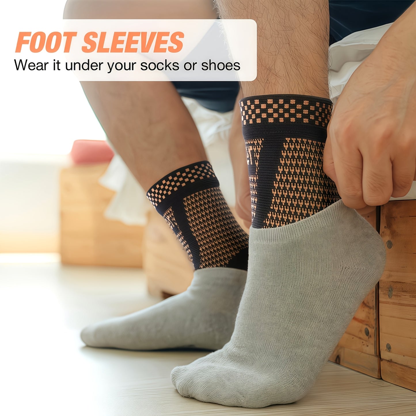 2 PCS Set Copper Fiber Elastic Ankle Brace Socks for Sports, Cycling Fitness, Running - Copper Ankle Support Compression Sleeve for Men & Women - Ankle Wraps Foot Care - RJF Brand