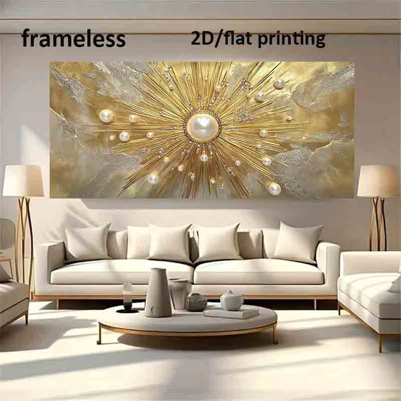 1pc Large Modern Golden Pearl Sunburst Wall Art - Frameless HD Canvas Poster 39.37"x78.74" (100x200cm) Golden Burst Painting for Living Room, - Luxury Contemporary Holiday Gift Suitable for Christmas, Halloween
