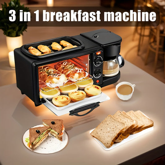 3-in-1 Multifunctional British Breakfast Station: Portable Oven, Non-Stick Frying Pan & Coffee Maker/Teapot with Lid - Compact Space-Saving Design, 1250W Fast Heating, 220-240V, UK Plug, Ideal for Small Kitchens, Dorms