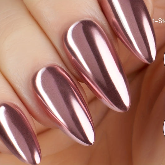 NEW Metallic Mirror Rose Golden Nail Polish 12Ml, High Gloss, Naturally Air-Dry Fast, Cyberpunk Style Metallic Nail Polish, Suitable for Various Festive Parties, Creating a Luxurious Metallic Manicure