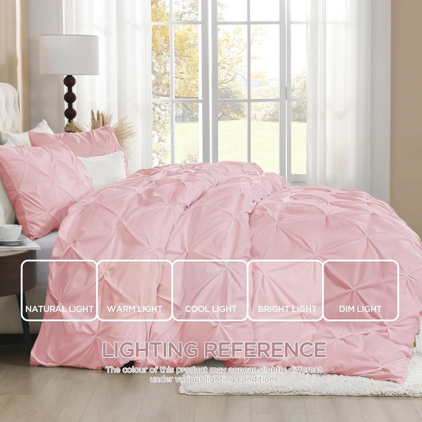3 PCS Set 5 Colors Charcoal, Pink*Five Star Hotel* Pinch Pleated Luxury High Quality Duvet Cover Set, Soft Pintuck Bedding Sets with Pillowcases