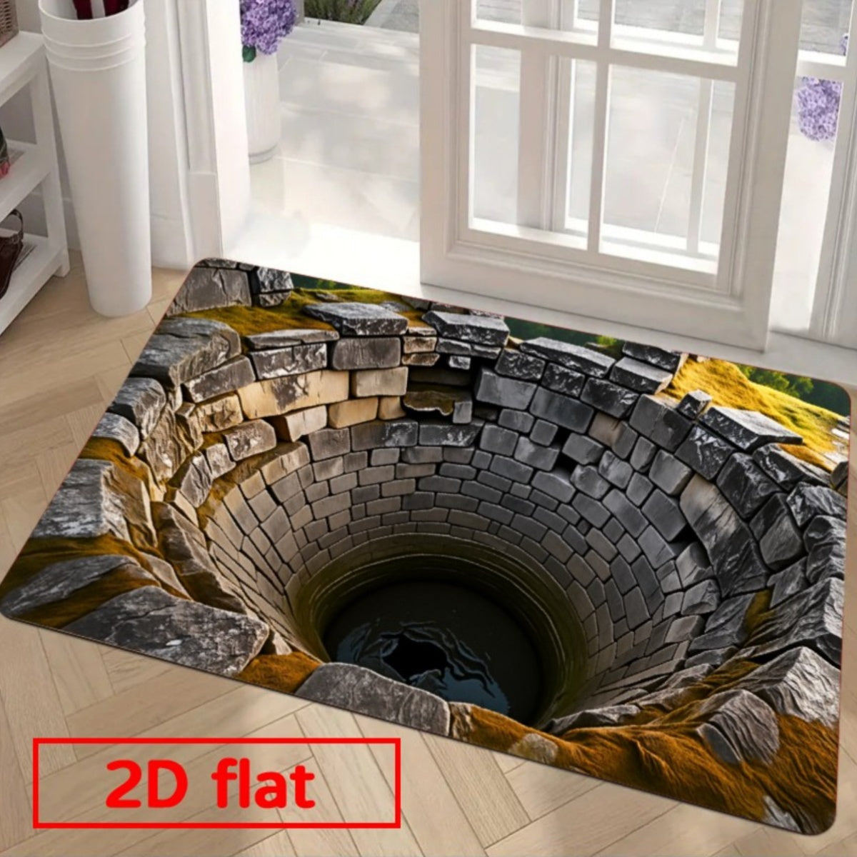 NEW Ancient Stone Door Flannel Mat | Heavy-Duty Floor with Non-Slip Sponge Base, Realistic Cave-In Illusion, Medieval-Look Stone Arch Design, for Indoor/Outdoor Entrance, Kitchen, Bathroom, Balcony (Dry Clean Only)