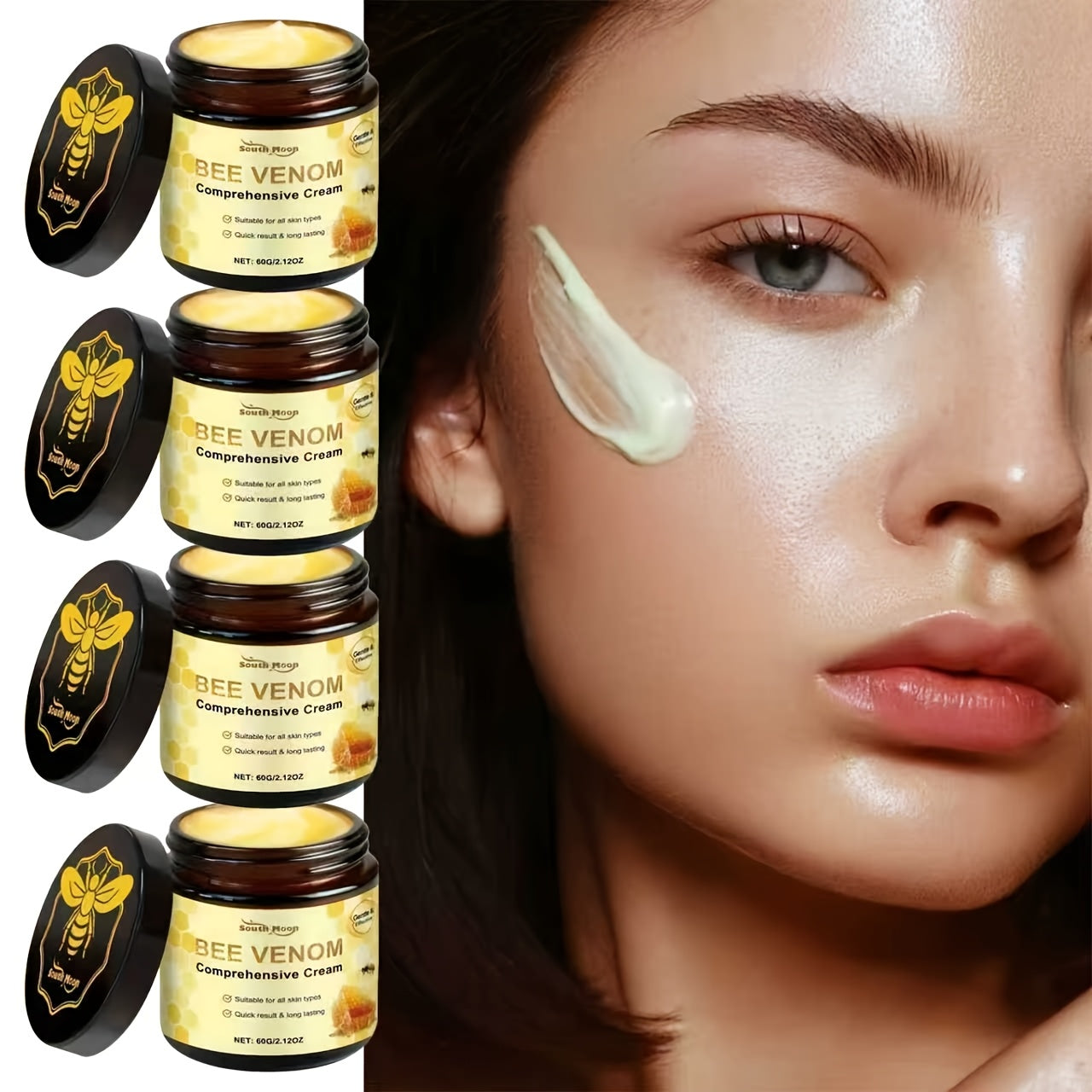 4 PCS Set of Bee Venom Firming Cream- Contains Natural Ingredients Such as Glycerin and Bee Venom- Feet Wax Mask Fungus Dead Skin Removal Therapy Moisturizes Neck, Firms Skin, Deeply Hydrates for Beautiful Skin