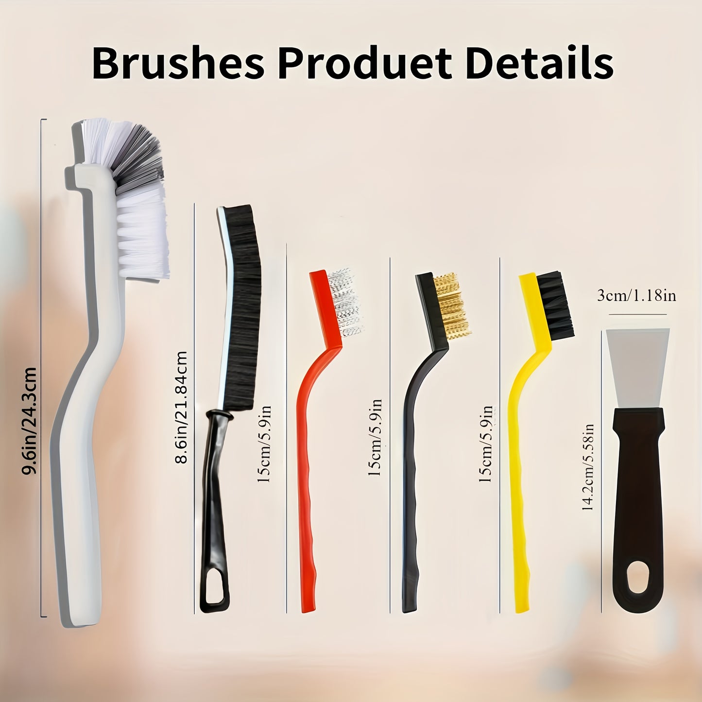 12 PCS Set Durable Crevice Cleaning Brush Set with Long Handles- Uncharged Plastic Bristle Brushes for Tight Spaces, Ideal for Kitchen, Bathroom, and Home Use