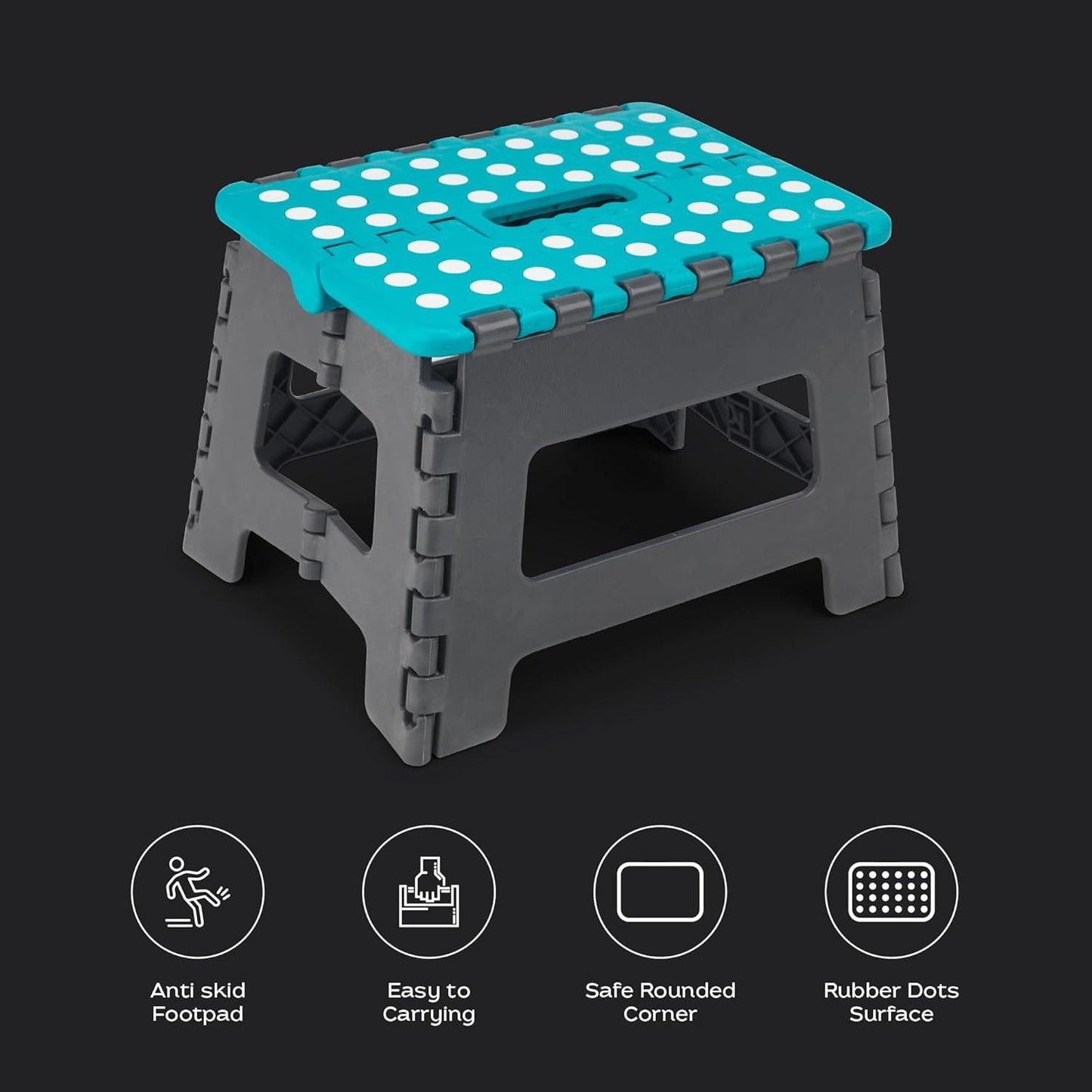 3 Colors 9 Inch Folding Step Stool With Carry Handle & Anti Skid Footpad | Foldable & Collapsible Step Stool