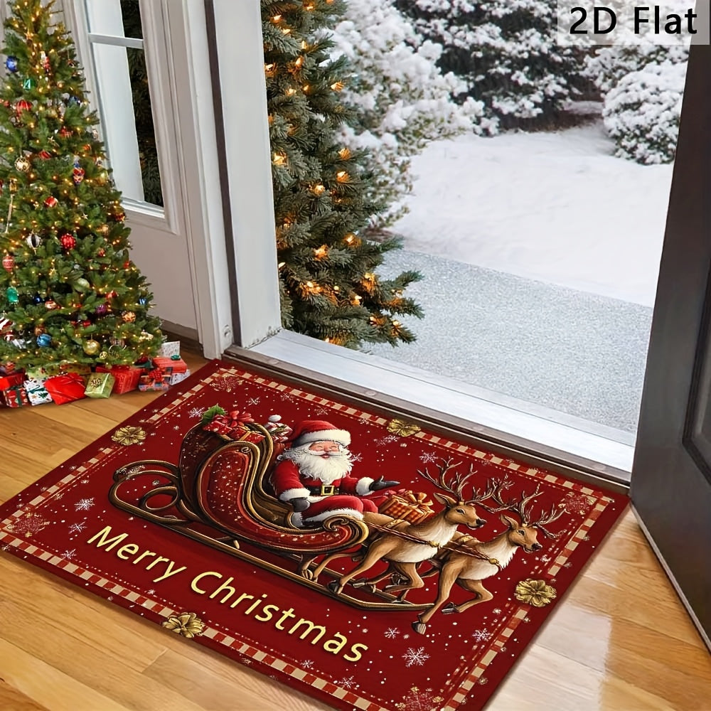 1pc Santa Claus Welcome Doormat - Non-Slip Machine-Washable Christmas Floor Mat with Reindeer & Snowflakes Design, Festive Holiday Decor for Home Entrance, Perfect Christmas Gift, Christmas Decorations