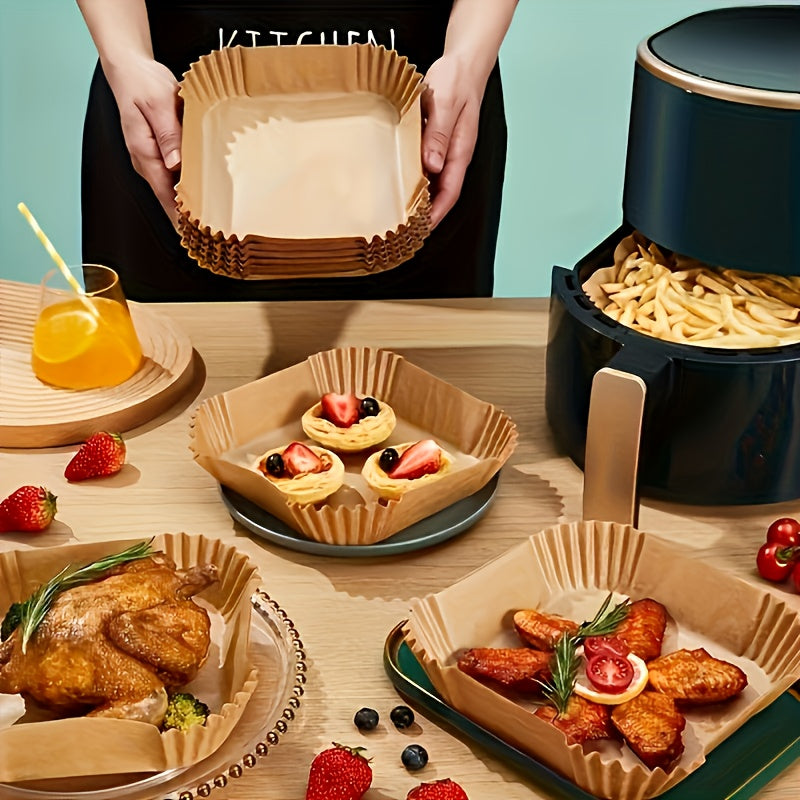 100 PCS Pack Set Air Fryer Liners - Universal for Oven & Microwave, Non-Stick Parchment Paper - No Coating, Heat-Resistant for Home & Commercial Use