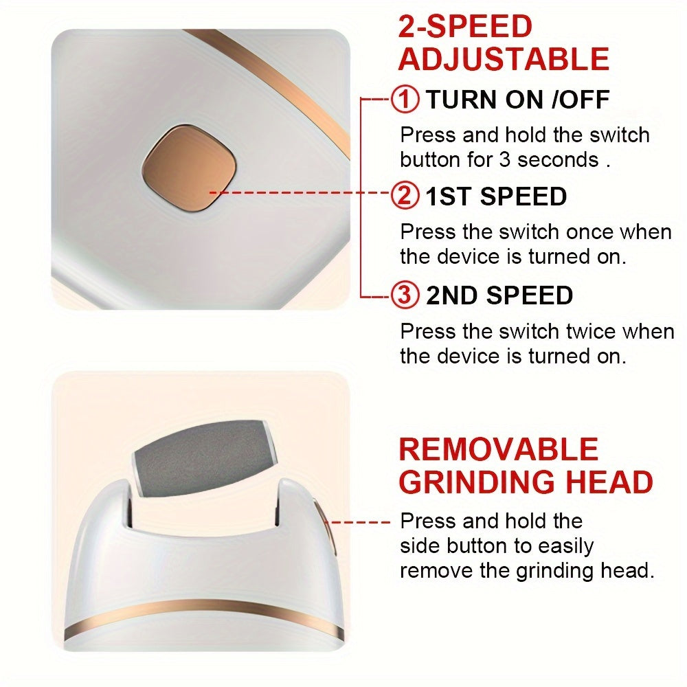 + 7 Spare Grinding Heads Set Rechargeable Electric Foot File, Designed for Removing And Polishing Thick Skin, Convenient And Portable for Achieving Smooth Feet, Ideal for Both for home And Travel
