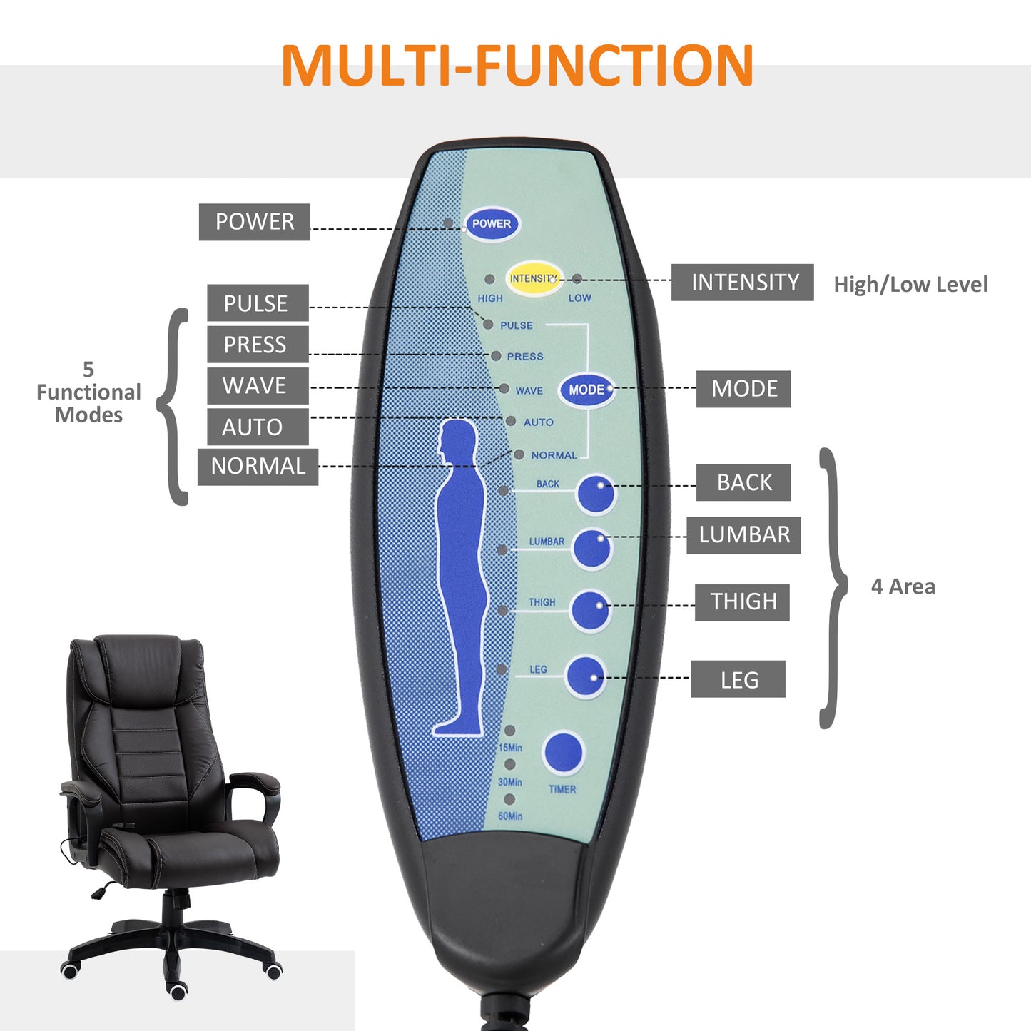 High Back Executive Office Chair 6- Point Vibration Massage Extra Padded Swivel Ergonomic Tilt Desk Seat