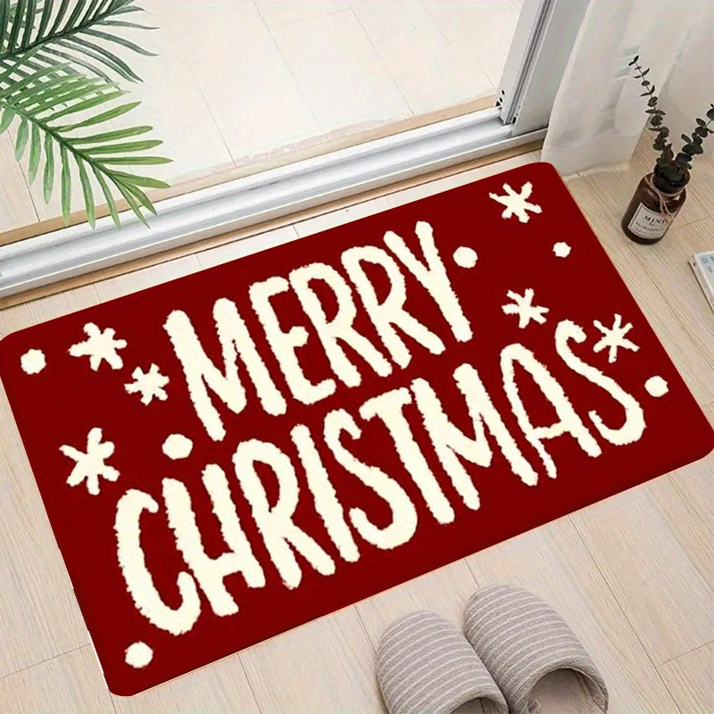Festive Christmas "Merry Christmas" Door Mat - Machine Washable, Polyester, Rectangular, Ideal for Indoor/Outdoor Entryway, Living Room, Bedroom, Kitchen, Office & Holiday Decor, Christmas Door Mat