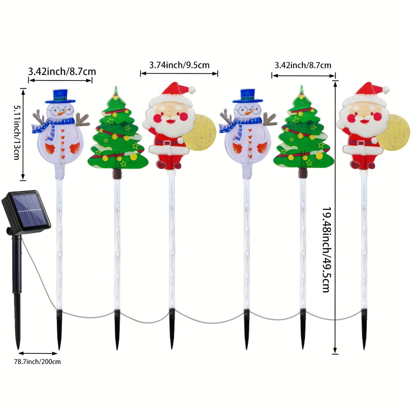 NEW 6pcs Outdoor Christmas Stake Lights with Multicolor, 8 Lighting Modes & Solar Panel - Santa, Snowman, Tree Designs for Garden, Lawn, Fence - Plug-in not recommended for these lights (Compatible with Solar Systems)