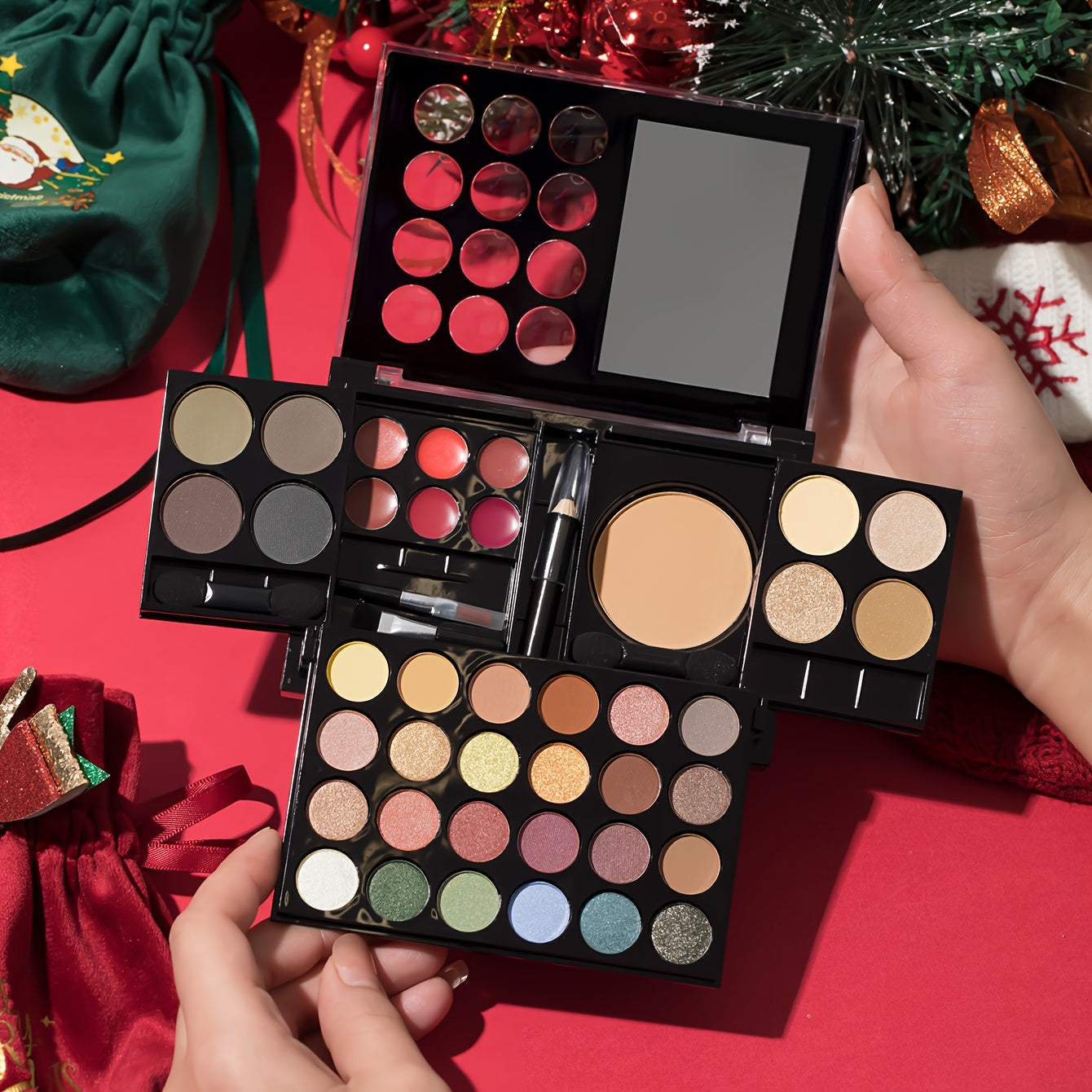 42 PCS Set Travel Pack Exquisite Multi-layer Foldable Makeup Set, Rich Color High Shine Matte Finish Lipstick, Eye Shadow, Blush, Highlight, Eyeliner, Etc., Your One-Stop Family Sharing Set, Beginners Must Have, New Year/Vale