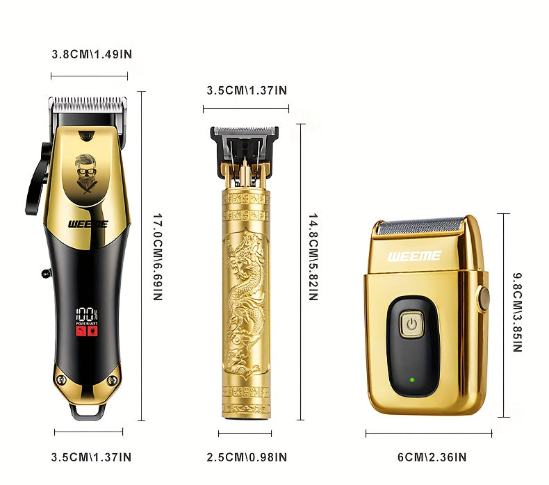 3pcs Men's electric hairdresser set, hairdresser hairdresser set, household electric hairdresser set, USB charging electric hairdresser, alloy knife head, LCD display, carving shape, household car travel use, Father's Day gi