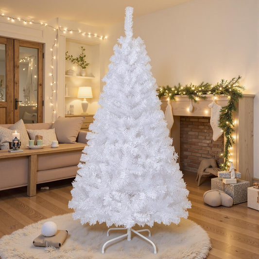 5FT Christmas Tree, Artificial Xmas Decoration Tree with 350 PVC Branch Tips & Metal Stand, Dreamy Holiday Festive Celebration Tree for Home, Office & Shop, Quick Setup, White