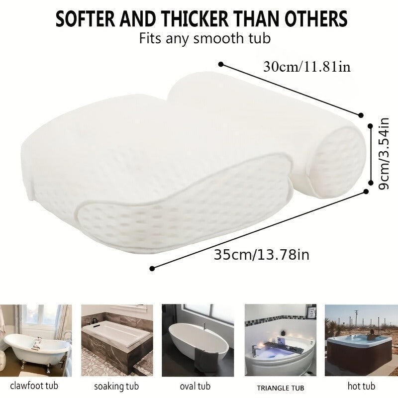 3D Mesh Bathtub Pillow with Neck and Back Support - Quick-Dry Vinyl Bath Mat, 6 Suction Cups and Hooks, Machine Washable Spa Accessory, Suitable for Bathtub, Hot Tub - Bathing Aid, Hot Spring Bath, Shower Decor, Bath Pillow,