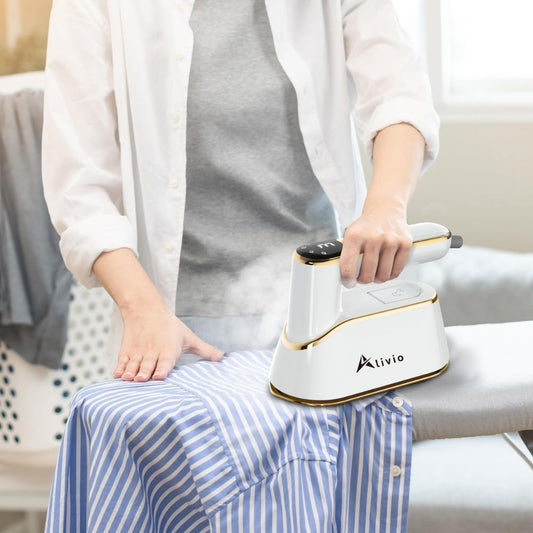 2 in 1 Steam Iron with 3 Level Steamer, Wet/Dry Portable Iron with LCD Screen & 180 Degree Rotating Handle for Silk, Wool, Cotton, Chiffon, Linen, Nylon (White)